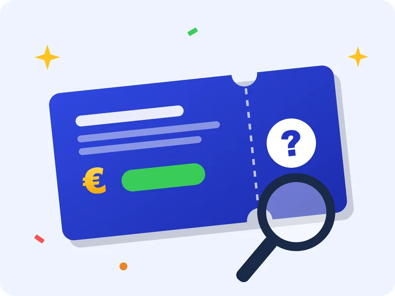 Codice promo Winnita: illustrazione di un buono blu con punto interrogativo e lente d'ingrandimento